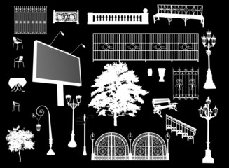 Wall Mural - set of park elements on black