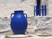 Traditional Greek Flower Vase Painted Blue