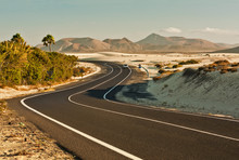 Winding Road In Desert, Corralejo, Spain