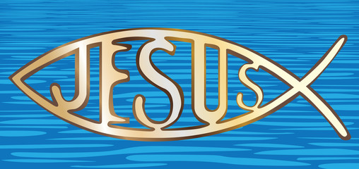 christian fish symbol on water background - illustration