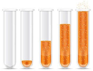 orange liquid with bubble in test tubes