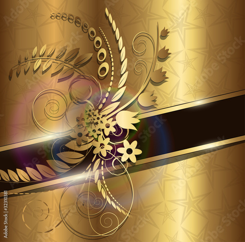 Abstract background gold with floral ornaments.