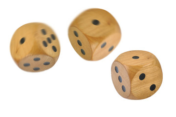 3 Retro wooden dice, 2 dice have just been thrown