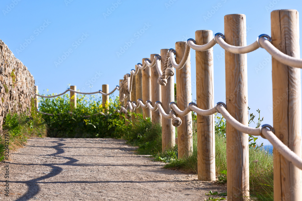 Pattern Path Posts Pathway with wood post fence Stock Photo | Adobe Stock