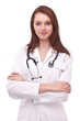 © volff - Portrait of positive young doctor (woman). Isolated on a white b