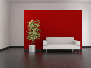 Wall Mural - modern living room with red wall and tiled floor