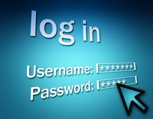 login. Blue computer screen