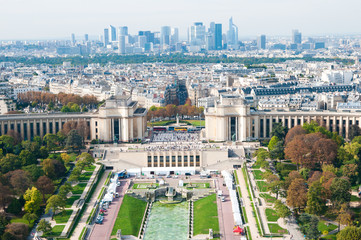 Wall Mural - Aerial panoramic view of Paris and Seine river as seen from Eiff