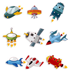 Sticker - cartoon spaceship icon set