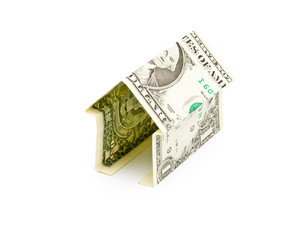 simple house from one dollar bank note isolated