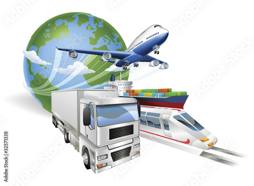 Obraz w ramie Global logistics concept airplane truck train ship