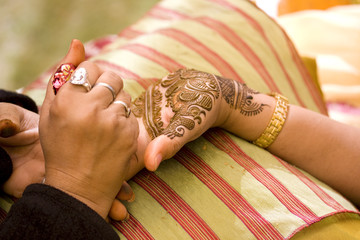 Canvas Print - applying henna on hand, Hindu wedding , Rajasthan , India	