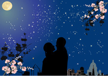 Couple Under Star Sky And Full Moon