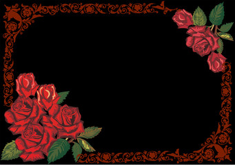 Canvas Print - dark red rose frame on black