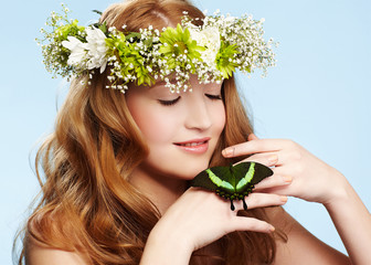 beautiful girl and butterfly