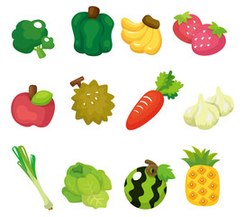 Wall Mural - cartoon Fruits and Vegetables icon set