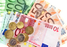 Euro Cash. Coins And Banknotes On White Background