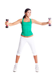 Wall Mural - woman with dumbbells