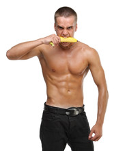Muscle Sexy Wet Naked Young Man Eating The Banana