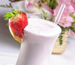 Milk shake with fresh strawberries