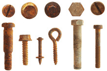 Rusty Screws And Bolts Isolated On White