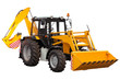 Yellow bulldozer-excavator over white background