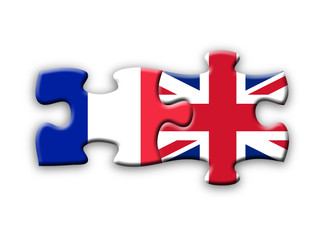 Wall Mural - French & UK Flags (jigsaw solution language translation)