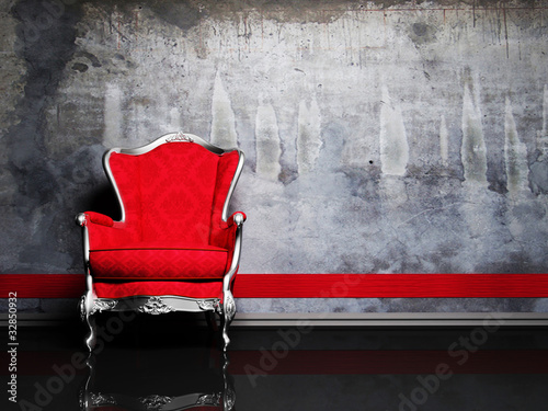 Fototapeta na wymiar Interior design scene with a red retro armchair