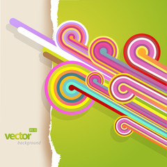 Wall Mural - abstract lines with green teared paper background.