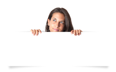 Girl holding blank banner