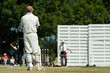cricketers on an village green playing a match