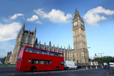Fototapeta Londyn - Big  Ben with double decker, London, Uk