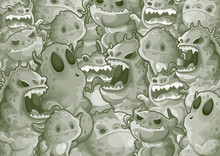 Cute Monsters Pattern Background Colorless
