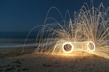 Steel Wool Sparks On The Beach