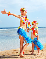 Children  playing on  beach.