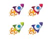 A set of colorful rockets