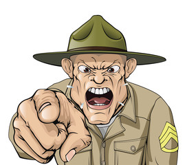 Cartoon angry army drill sergeant shouting