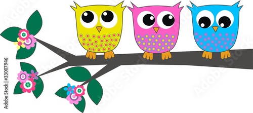 Fototapeta na wymiar three cute owls