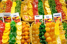 Dried Fruits On The Market Stall In Barcelona