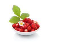Delicious Wild Strawberries In A White Bowl