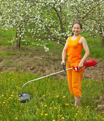 Wall Mural - woman gardener  cut grass