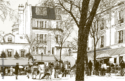 montmartre-w-paryzu-pod-sniegiem-wektorowa-ilustracja