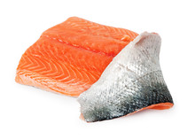 Fresh Uncooked Salmon Fillet Over White .