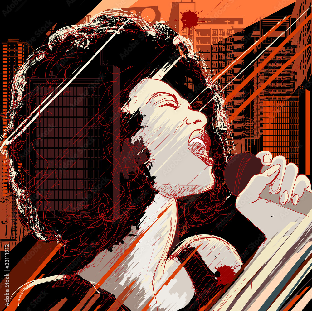 jazz singer on grunge background - obrazy, fototapety, plakaty 