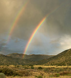 Fototapeta Tęcza - Desert Landscape: Double Rainbow over Sandia Mountains