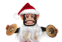 Vintage Mechanical Monkey Toy With Santa Hat And Beard