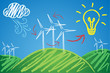 Alternative Energien, Windräder, Skizze