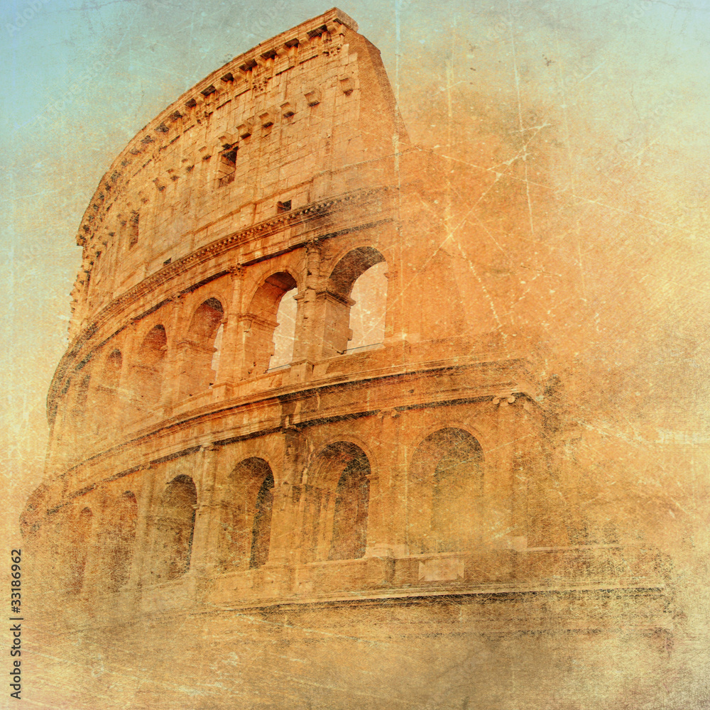great antique Rome - Coloseum , artwork in retro style Stock Photo ...