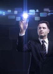 Aufkleber - business man pressing a touchscreen button