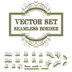 Wall Mural - set of plant elements for creating borders and frames